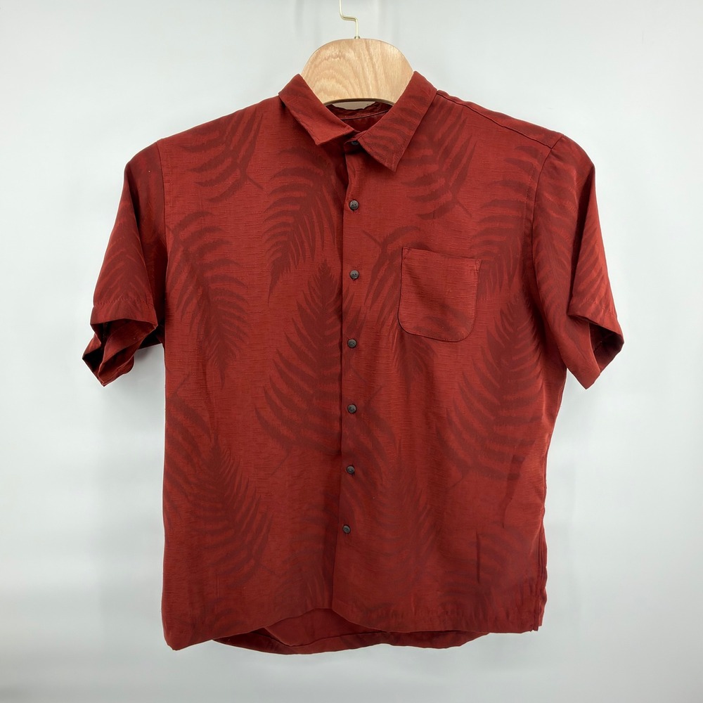 Van Heusen Mens XL Red Palm Leaf Hawaiian Shirt Short Sleeve Tropical Button Up